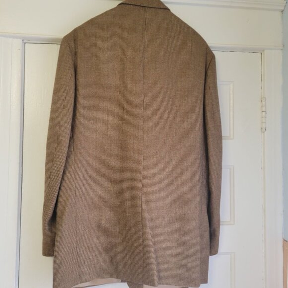 Oscar De La Renta Wool Tweed Brown Houndstooth Blazer Jacket With Pocket Square - Picture 2 of 11